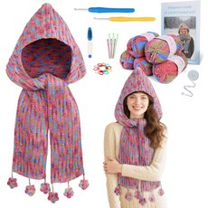 초보자를 위한 리크 크로셰 키트 부드러운 얀 후크 사이즈 E4 G6 자세한 지침 쉬운 스타터 핑크색으로 스카프 제작 방법 배우기