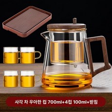 유리 티포트 JQY-476 찻주전자 티메이커 주전자, 1개, 1L, 700ml+4컵+트레이