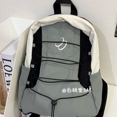 Mirenbu迷人布拼色軟雙肩包褶皺感材質防水戶外登山包拼色運動包, 黑灰色