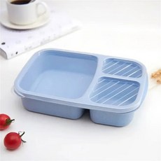 1/4팩 벤토 도시락 세트 3칸 음식 보관 용기 밀짚 플라스틱, 1, Blue