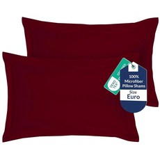Royale Linens 베개 커버 2팩 유로 사이즈 66x66cm(26x26인치) - 브러시드 1800 극세사 침대 샴 주름 및 변색 방지 매우 부드럽고 아늑함 봉투 클로저, 버건디