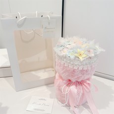 520母親節情人節生日禮物商場活動擺攤送女友長輩成品陶瓷花花束, 19朵花束, 大號【夢幻粉】-陶瓷花束+禮袋彩燈