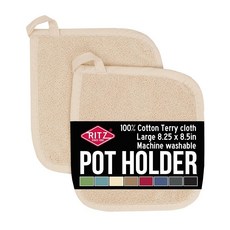 RITZ 테리 냄비 홀더 및 핫 패드: 비교할 수 없는 내열성 내구성 있는 100% 면 - 최적의 그립을 위해 인체 공학적으로 디자인 관리가 쉬운 세탁기 세탁 가능 2팩 선