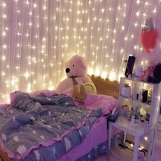 400구 투명선 LED 커튼 웜색 지니전구3mx2m 셀프인테리어 크리스마스LED전구