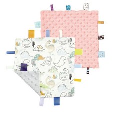 해외 CREVENT Tag Security 아기용 담요 남아용 부드럽고 작은 러비 아기 이불 감각 생일 베이비 샤워를 위한 훌륭한 선물 25.4 x 25.4cm10 10인치 8, Macaron Pink + Dinosaur.