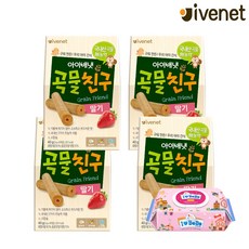 [아이배냇]곡물친구4종+물티슈100매, 곡물친구 딸기4개+물티슈100매, 40g, 1세트