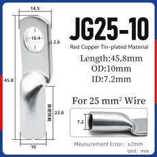 쿠쿠스토어 10/15/30PCS JG 해양 러그 터미널 MM ² 케이블 와이어 커넥터 주석 도금 전기 AWG, 03 10PCS, 05 JG25-10