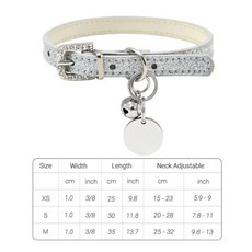 벨과 블링 가죽 고양이 목걸이 강아지 작은 새끼 이름, 1개, 1. Silver