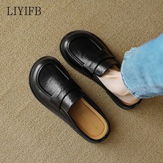 LIYIFB 소가죽 여성 블로퍼 슬립온 빅사이즈 여자뮬슬리퍼 265-225