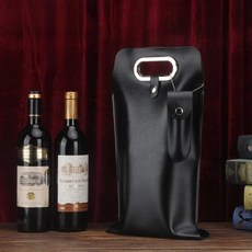 2구 가죽 와인가방 오프너 와인 선물 포장백, 1개, 블랙