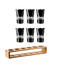 水晶玻璃白酒杯架 一口杯 家用子彈酒盅, 1套, 雙線子彈杯6個+杯架, 15ml