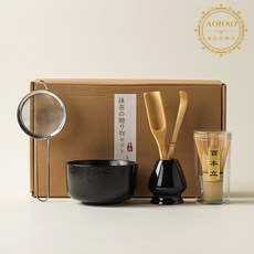 AOHAO 말차 도구 4/6PCS 세트 Matcha Whisk 차선 다완 차선립, 밝은 블랙 6PCS, 5세트