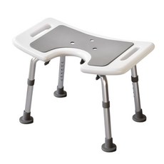 鋁合金加厚洗澡椅，六段高度調整，EVA軟墊，防滑腳墊, 無靠背灰白色