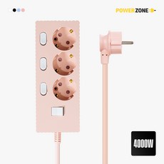 파워존 웨이브 고용량 개별스위치 멀티탭 과부하차단 3구 멀티콘센트 전기코드 50cm 1.5m 3m 5m 7m, 1개, 파스텔핑크