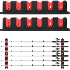 간단한 디럭스 수평 낚싯대 홀더 벽걸이 랙 차고와 보트를 위한 훌륭한 랙은 최대 6개의 막대를 보관할 수 있으며 13.6인치 빨간색 1쌍, Horizontal Red, 1 Pair