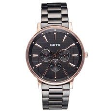 GOTO 懷舊系列壓花玻璃十字花手錶-IP玫x黑