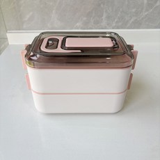 大容量不鏽鋼飯盒雙層保溫加熱便當盒便攜式學生上班族帶飯午餐盒, 1個, 粉紅色, 如圖