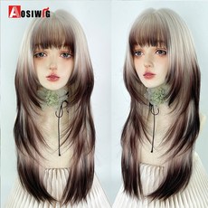 AOSI 금발 트윈 공주 자연 짧은 머리 합성 가발 여성용 앞머리 내열성 프레 헤어, 82 2, 1개