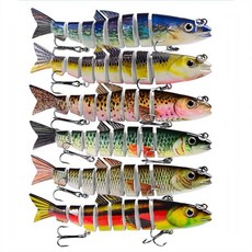 Joyeee 멀티 조인트 낚시 루어 5개 민물 및 바닷물을 위한 살아있는 듯한 느린 싱킹 베이스 스윔베이트 퍼치 송어 월아이 파이크용 분할 트레블 후크 플로팅 루어 키, 멀티컬러-1