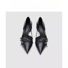 여성 버클 하이힐 세련되고 발편한 미들굽 뾰족코 블랙 정장구두 6cm