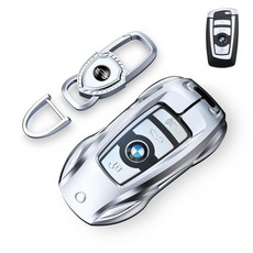 BMW용 열쇠고리가 있는 열쇠 고리 커버 금속 쉘 케이스 X1 X3 X4 X5 X6 1 2 4 5 6 7 시리즈와 호환 (패션 실버 BMW-A용), BMW용 열쇠고리가 있는 열쇠 고리 커버, 금속 쉘 케