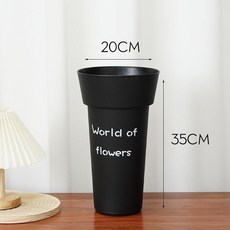 方形鮮花桶 塑料養花桶 醒花桶, 圓形英文小號款（黑色） 1個, 1個