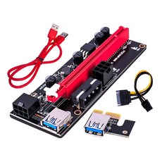 USB 3.0 PCI-E 라이저 VER 009S EXPRESS 1X 4X 8X 16X 익스텐더 어댑터 카드 SATA 15 핀-광업 용 6 핀 전원 케이블, 없음, 01 빨간, 01 빨간