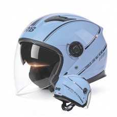 機車安全帽雙鏡片透氣內襯可拆卸護耳，頭圍56-62CM適用，安全舒適。, 蓝色