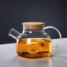耐熱玻璃茶壺 竹蓋設計, 1升木蓋壺, 1套, 1ml