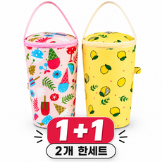 띵룸 아이스컵 보냉백 1+1 빨대구멍 텀블러 파우치 컵홀더, 2개, 핑크+옐로우