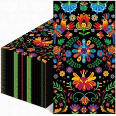 50개 팩 멕시코 피에스타 종이 Mayo 민속 꽃무늬 펼쳤습니다 일회용 예술 밤 33 디자인 자의 장식용 Cinco 타코 죽은 날 x 생일 냅킨 15.7인치) de, Black