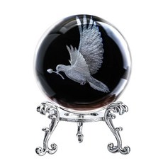 ZERSHE 60mm 3D 피스 도브 크리스탈 볼 피규어와 스탠드 유리 비둘기 장식 홈 테이블, Dove of peace