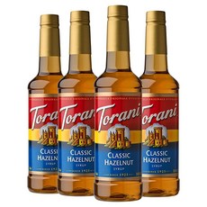 Torani 무설탕 시럽 버라이어티 팩, 25.4 Ounce (Pack of 4), Classic Hazelnut, 750ml