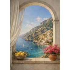 레트로 빌라 석류나무 정원 지중해 해안 전망 포스터 벽 예술 그림 캔버스 홈 장식, 2. 2