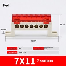 제로 와이어 터미널 커버가 방진 배전함 블록 브리지 접지 있는 구리 부스바 10 유형, 1Pcs, 7Pin red