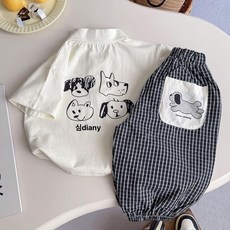 아동 여름 티셔츠 반팔 체크 바지 투피스 세트 키즈 카라 반팔티 바지 2종세트