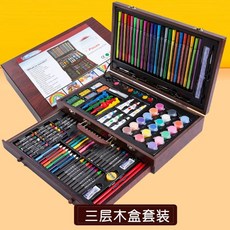 그림 도구 세트 용품 상자 선물 펜 수채화 미술 초보자, O. 고급 3 층 나무 상자 고급 갈색