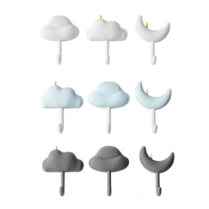 무타공 접착식 벽걸이 후크 구름 모양 아이방 장식 꾸미기, 9개, 블루3개+화이트3개+그레이3개