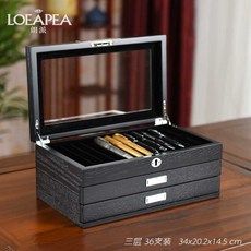 만년필 보관함 고급 진열장 수납대 원목 상자 박스 케이스 전시대 매장 디스플레이 서랍, (36개용) 블랙우드그레인+블랙벨벳