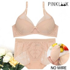 핑크룩 로코베리 레이스 노와이어 브라팬티2종SET 베이지