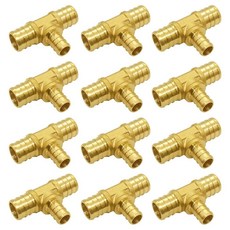 Hooshing 12PCS 1/2\" Pex Tee Fittings Brass Barb Crimp Fitting for Tubing Pipe, 12, 3/4" x 3/4" x 1/2"
