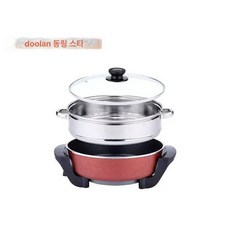 대형 전골용 냄비 반반 평팬 구성 찜통 다기능 멀티쿠커, 7L 원형 와인레드 스티머 포함, 기본 색상