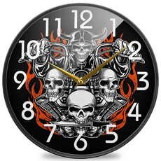 Naanle 축구장 축구공 원형 벽시계 30.5cm(12인치) 무소음 배터리 작동 쿼츠 아날로그 조용한 책상 시계 가정 사무실 학교용, 해골