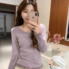 여성 라운드 긴팔 수유티 여성용 내장패드 수유복 코튼 긴팔 외출용 LT