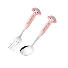 스테인리스 실리콘 포크 스푼 세트 귀여운 디자인 가정용 식기, 마이멜로디 스틸 스푼+포크 세트, 1개, 기본 색상