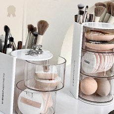 포유리빙 회전식 화장품 퍼프 정리함, 화이트, 1개