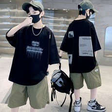 비비키드 남아 여름 NEW MOCHI 레터링 페인팅 초등생 반팔티 반바지 상의 초중생 하의 세트 주니어 상의 하의 세트 (1777)