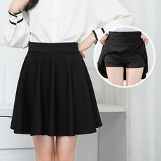 미화부장 여성 빅사이즈 플레어 속바지 스판 밴딩 하이웨스트 짧은 치마 a라인 미니 스커트 블랙