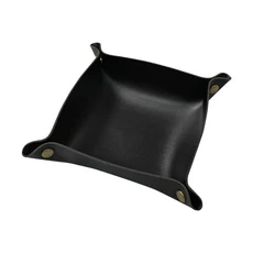 1PC 25X25CM 가죽 트레이 접이식 테이블 스토리지 박스 쥬얼리 키 코인 데스크 탑 주최자 입구 Nightstand, 01 검정색