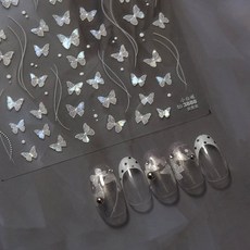 토모니 고급 네일 스티커 3888 홀로그램 화이트 작은 나비, 1개